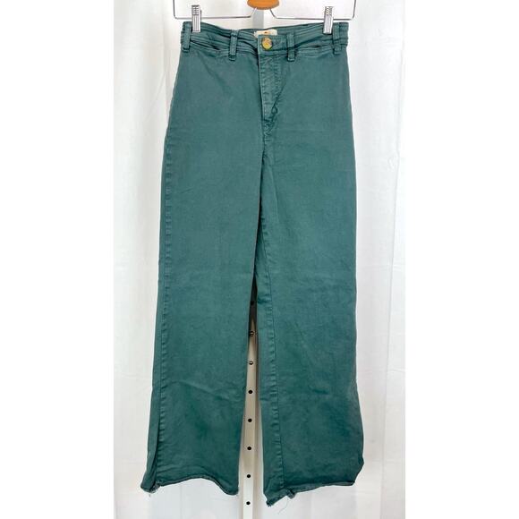 Marine Layer Pants - MARINE LAYER Bridget High Waist Pants 15741 Raw Hem Wide Leg Green Size 6